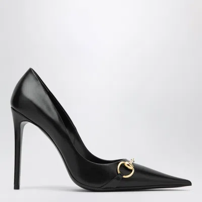 Gucci Donna Nappa Leather Pointed-toe Pumps With Gold-tone Horsebit Detail In Black
