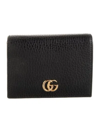 Pre-owned Gucci Double G Logo Leather Card Holder In Black