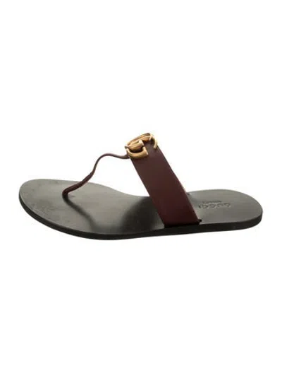 Pre-owned Gucci Double G Logo Leather Flip Flops In Black