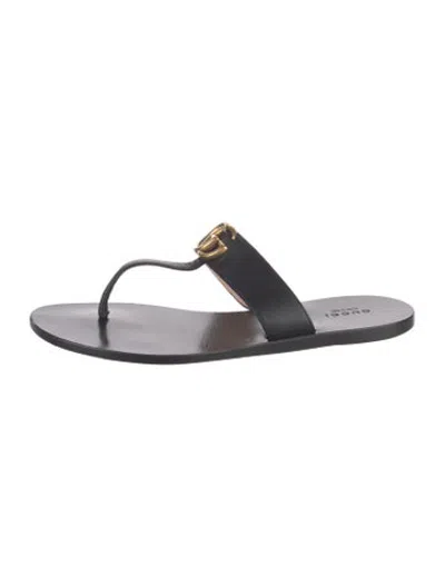 Pre-owned Gucci Double G Logo Leather Flip Flops In Black