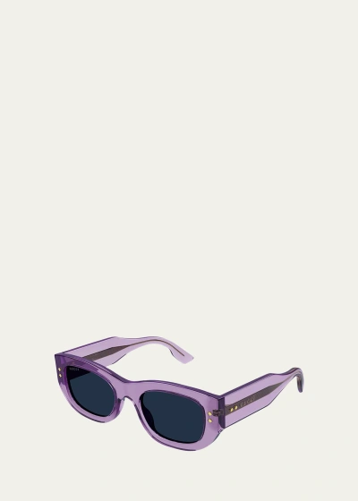 Gucci Embellished Rectangle Acetate Sunglasses In Purple