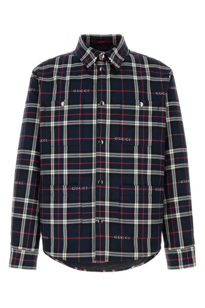 Gucci Embroidered Checked Cotton Shirt For Men In Black