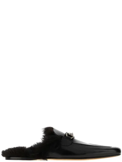 Gucci Fur-trim Leather Mule Loafer In Multi