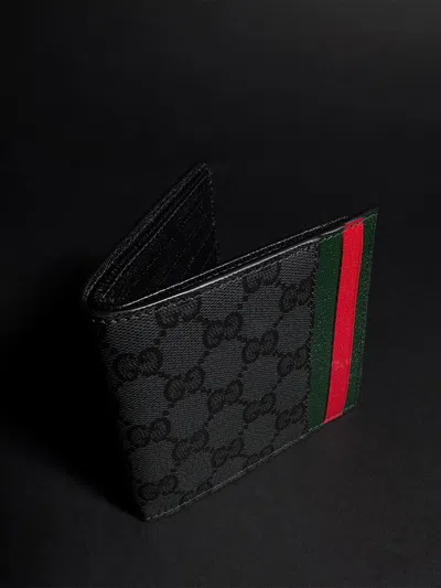 Gucci Gg Canvas Mini Wallet With Leather Trim And Card Slots In Nero