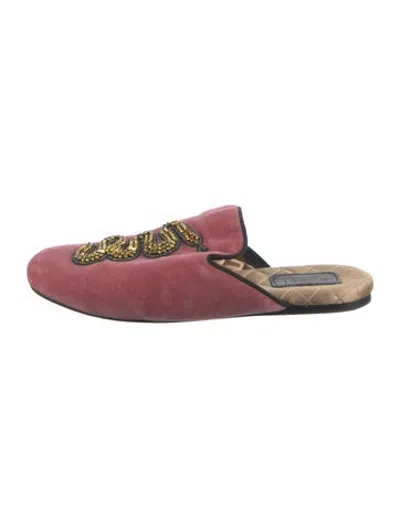 Pre-owned Gucci Gg Crystal Velvet Slippers In Pink
