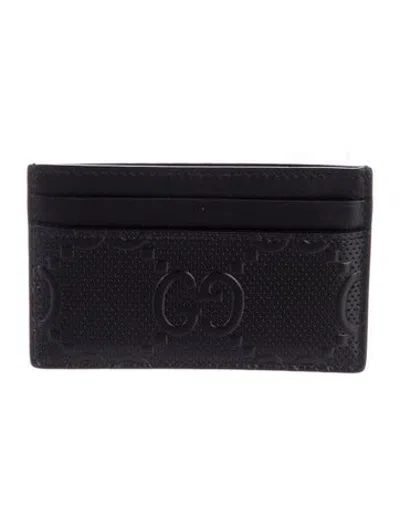 Pre-owned Gucci Gg Embossed Leather Card Holder In Black
