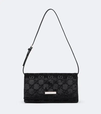 Gucci Gg Jacquard Velvet Pouch With Strap In Black