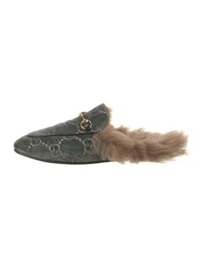 Pre-owned Gucci Gg Logo Velvet Slippers In Green