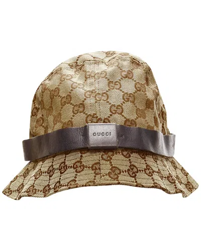Pre-owned Gucci Gg Monogram Leather-trim Bucket Hat (authentic Pre-loved)
