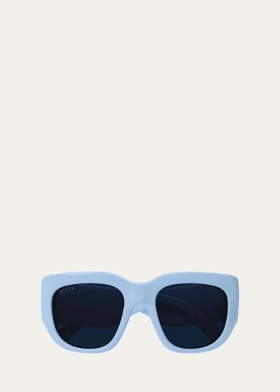 Gucci Gg Plastic & Bio Nylon Butterfly Sunglasses In Light Blue