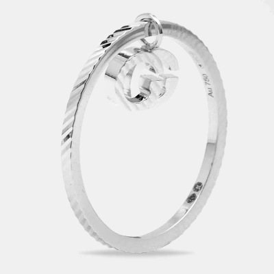 Pre-owned Gucci Gg Running 18k White Gold Charm Ring Size 51