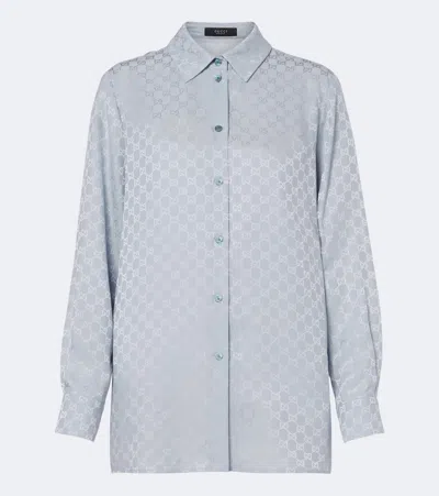Gucci Gg Silk Jacquard Shirt In Blue