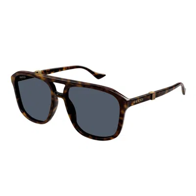 Gucci Gg Sunglasses With Dark Havana Frames In Blue