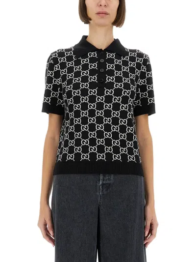 Gucci Gg Wool Jacquard Reversible Polo Shirt In Black