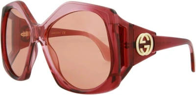 Pre-owned Gucci Gg0875s 003 Burgundy Oversize 62 Mm Women's Sunglasses Brand In Orange