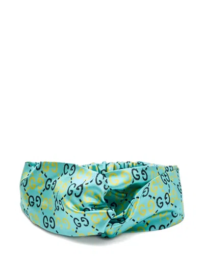 Pre-owned Gucci Gg-motif Knotted Headband In Blue