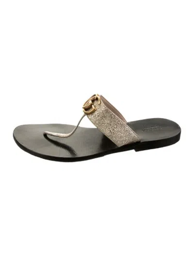 Pre-owned Gucci Glitter Flip Flops In Gold/metallic