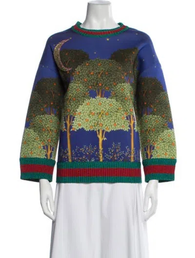 Pre-owned Gucci Graphic Print Crew Neck Sweatshirt In Blue/metallic
