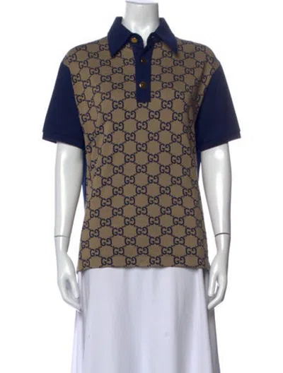 Pre-owned Gucci Graphic Print Short Sleeve Polo In Blue
