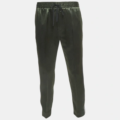 Pre-owned Gucci Green Side Stripe Satin Twill Joggers M