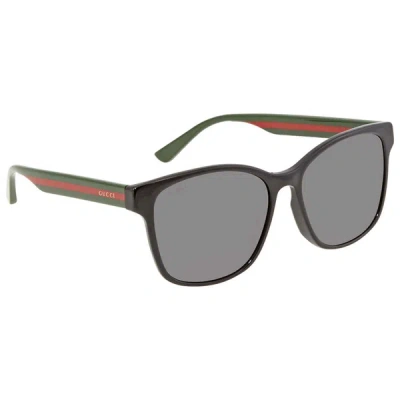 Gucci Grey Rectangular Unisex Sunglasses Gg0417sk 001 56 In Black / Grey