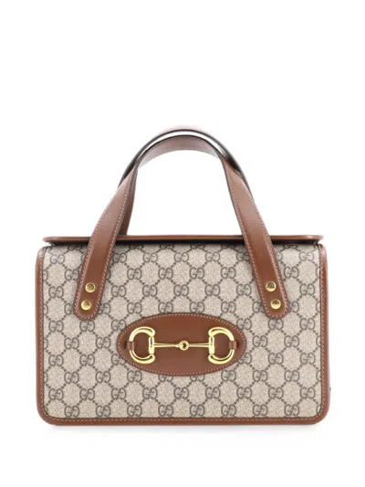 Pre-owned Gucci Horsebit 1955 Boston Bag Gg Coated Canvas Small Satchel In Brown