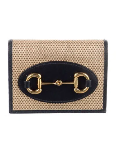 Pre-owned Gucci Horsebit Accent Canvas Card Holder In Neutrals