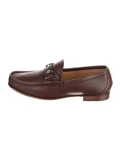 Pre-owned Gucci Horsebit Accent Leather Oxfords In Brown