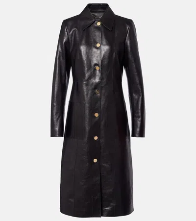Gucci Interlocking G Leather Coat In Black