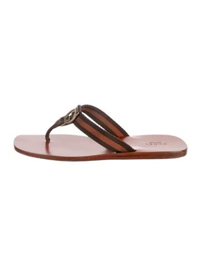 Pre-owned Gucci Interlocking G Logo Leather Flip Flops In Orange