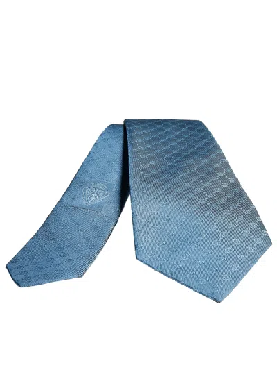Gucci Interlocking G Silk Jacquard Tie With Crest Back Label In Blue