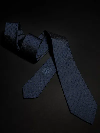 Gucci Interlocking G Silk Jacquard Tie With Crest Label In Blue