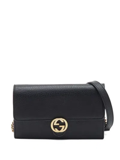 Pre-owned Gucci Interlocking G Wallet On Chain In Black