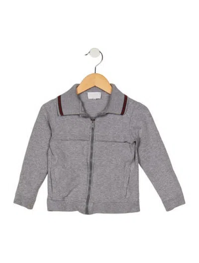 Pre-owned Gucci Babies' Kid Boys Web Accent Graphic Ribbed Zip Jacket In Grey