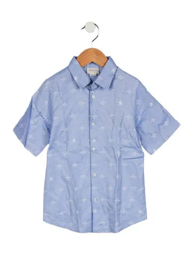 Pre-owned Gucci Kids Boys' Bee Accent Pattern Shirt In Blue
