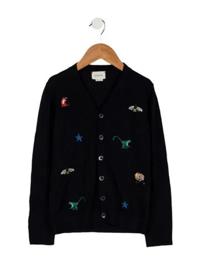 Pre-owned Gucci Kids Boys' Embroidered Cardigan In Blue
