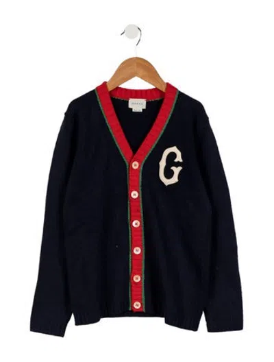 Pre-owned Gucci Kids Boys' Web Accent Cardigan In Blue