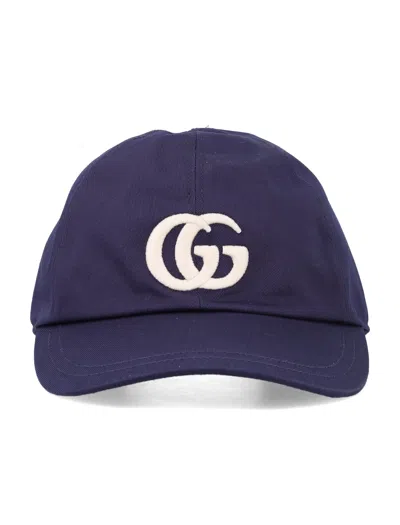 Gucci Kids Cotton Baseball Cap With Embroidered Logo In Sapphire
