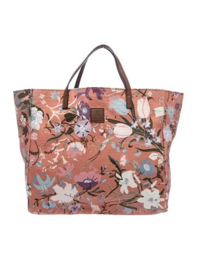 Pre-owned Gucci Kids' Flora Print Tote Bag In Pink/purple/red