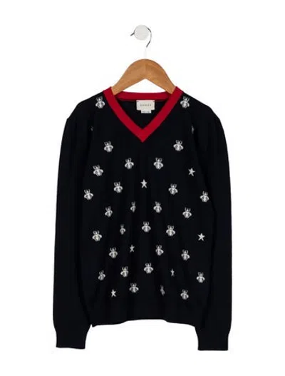 Pre-owned Gucci Kids Girls' Bee Accent Pattern Sweater In Blue
