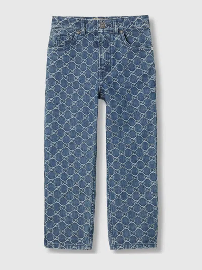 Gucci Kids Mini Denim Jeans With Metal Button & Leather Label In Blu