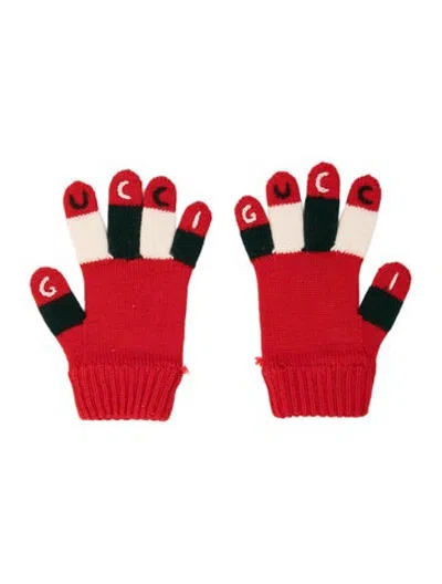 Pre-owned Gucci Kids' Kinit Gloves In Red