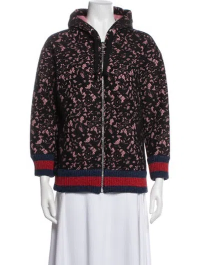 Pre-owned Gucci Lace Pattern Bomber Jacket Lace Pattern Bomber Jacket In Black/blue/pink