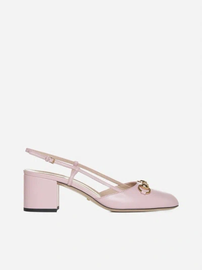 Gucci Lady Slingback Leather Pumps In Sugar Pink