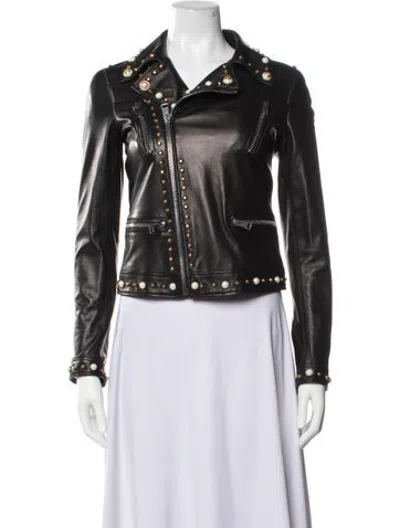 Pre-owned Gucci Lamb Leather Biker Jacket In Black