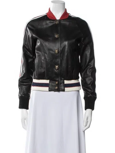 Pre-owned Gucci Lamb Leather Bomber Jacket In Black/metallic