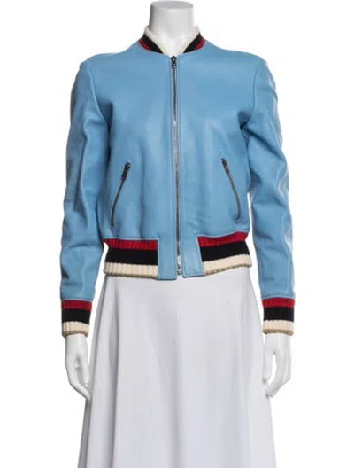 Pre-owned Gucci Lamb Leather Bomber Jacket In Blue