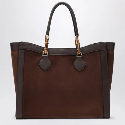 Gucci Large Bamboo Tote Suede Bag In Brown