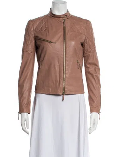 Pre-owned Gucci Leather Biker Jacket In Neutrals