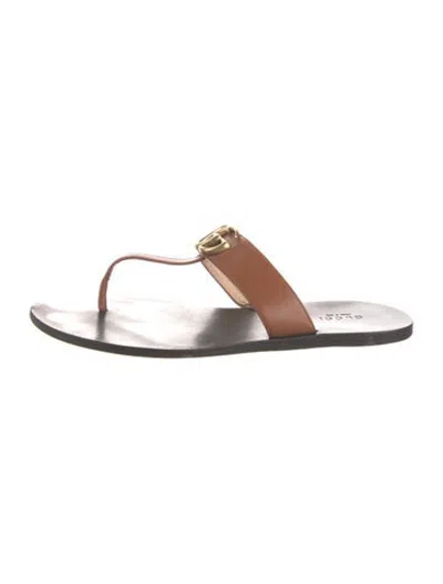 Pre-owned Gucci Leather Flip Flops In Brown